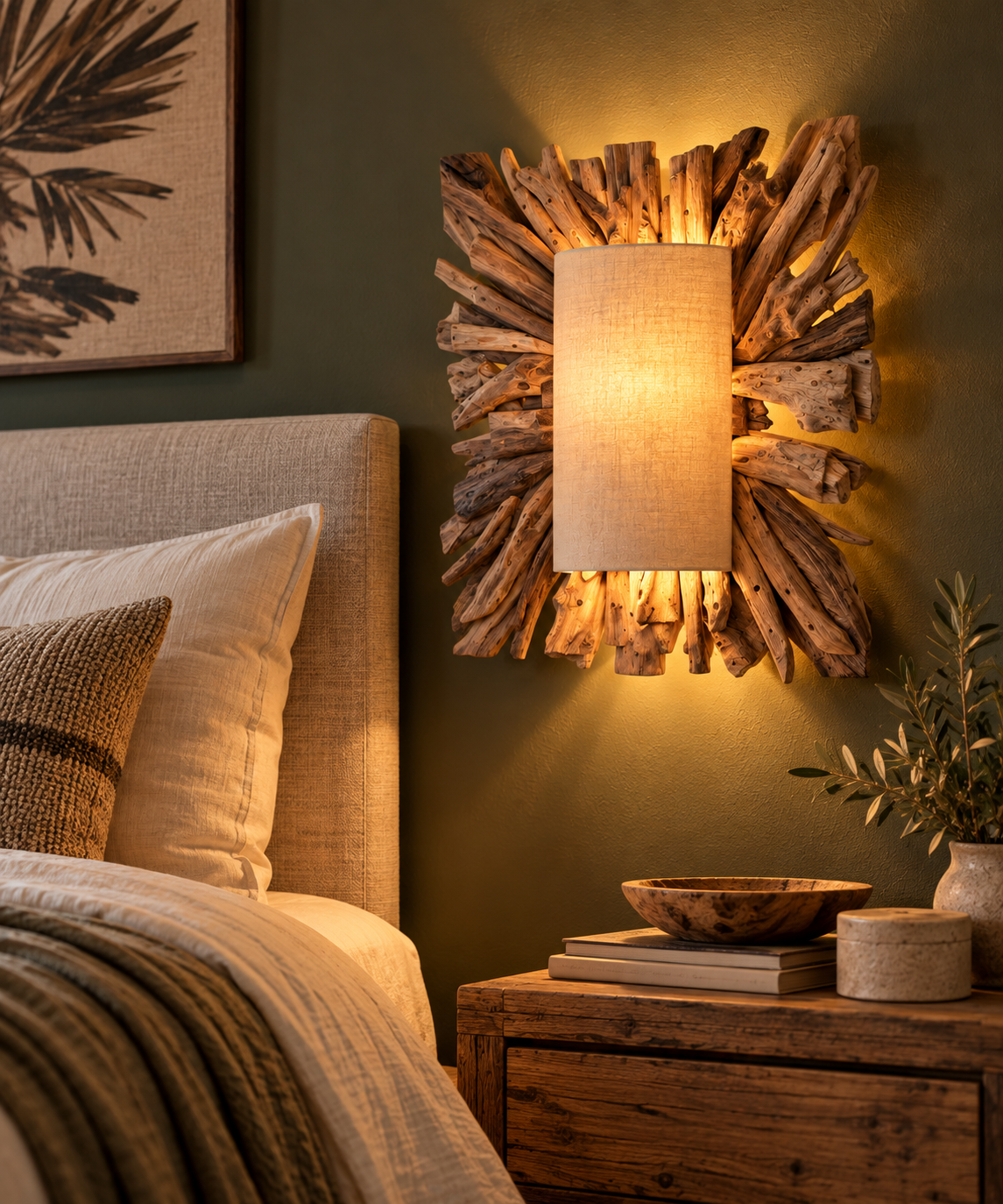 Applique murale en teck naturel avec abat-jour beige 71,5 cm