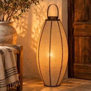 Grande lanterne en jute et bambou naturel 80 cm