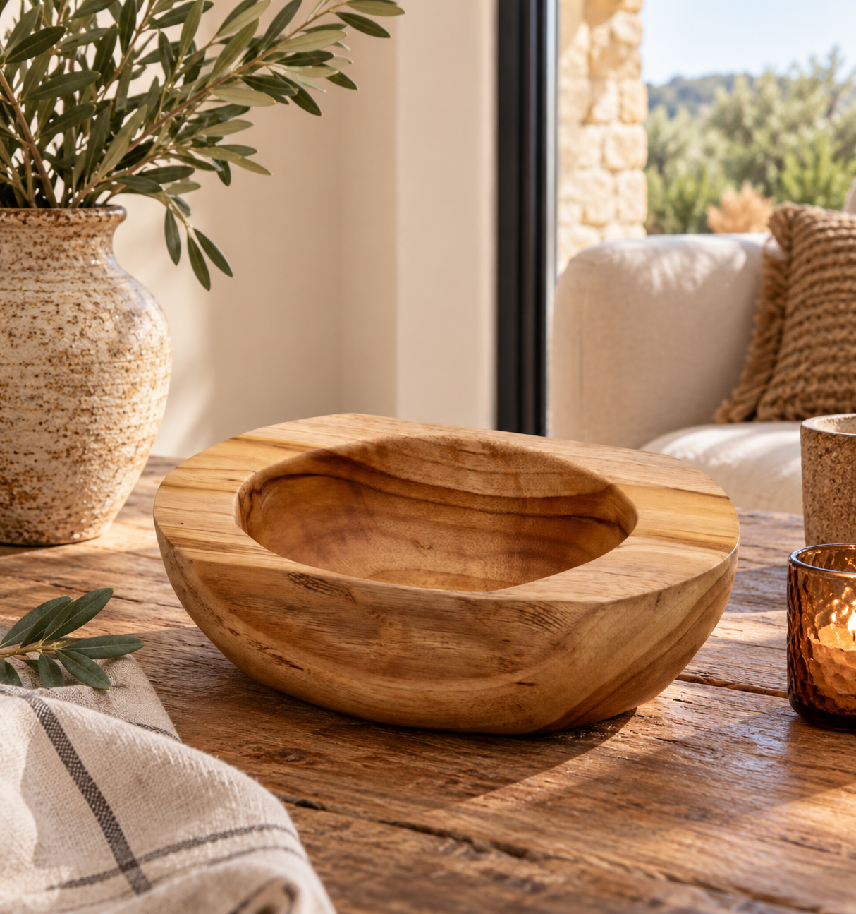 Coupe décorative en teck naturel 20 cm forme organique