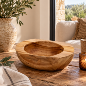 Coupe décorative en teck naturel forme organique